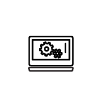 Icon of a laptop with settings-gears on the screen