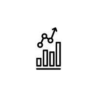 Icon of a bar graph with a trend line.